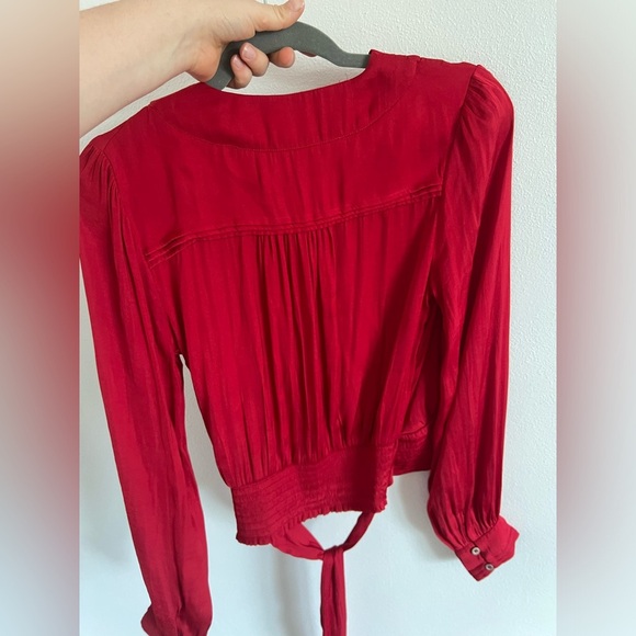 Anthropologie Red Faux Wrap Blouse, size small - Picture 5 of 5